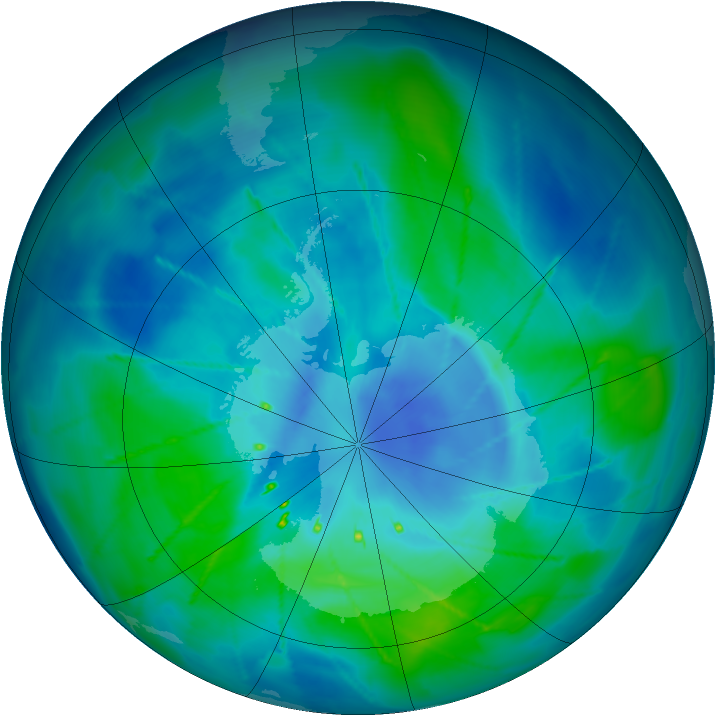 Antarctic ozone map for 16 March 2010